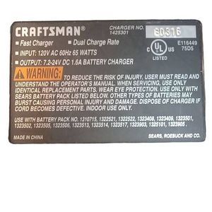 Craftsman 1 hour Fast Charger 7.2 volt to 24 volt Model Number 1425301